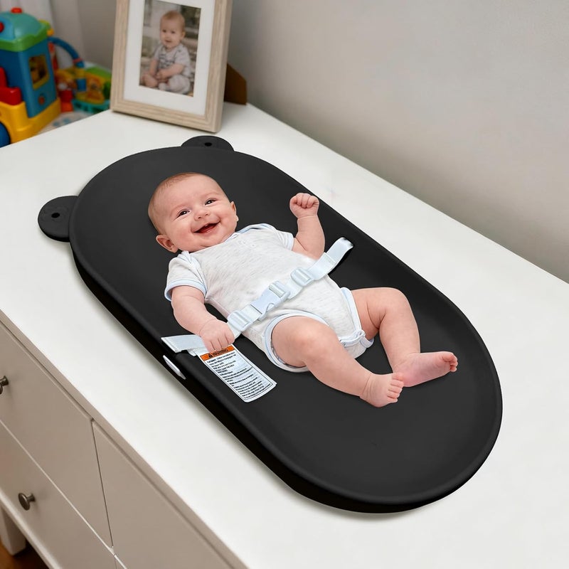 FLEUFAB Changing Pad, Wipeable Diaper Changing Pad with Safety Belt for Changing Table, Nursery, Dresser, EVA Non-Slip Baby Changing Table Pad, Black - Image 1